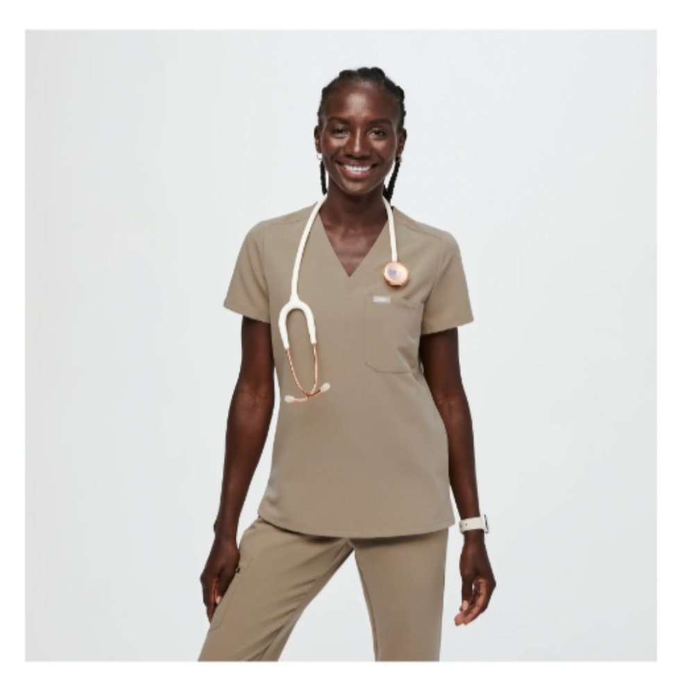 FIGS Catarina scrub top M in sold-out color Cafe Latte
